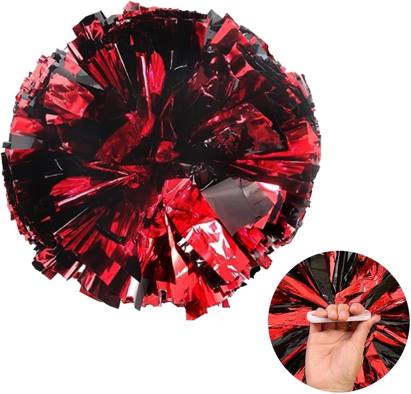 ZOOYOO Red and Black Metallic Fluffy Cheerleader Pom Poms 2 PCS 12 inch for Team Spirit Sports Dance Cheering Kids Adults - Image 1